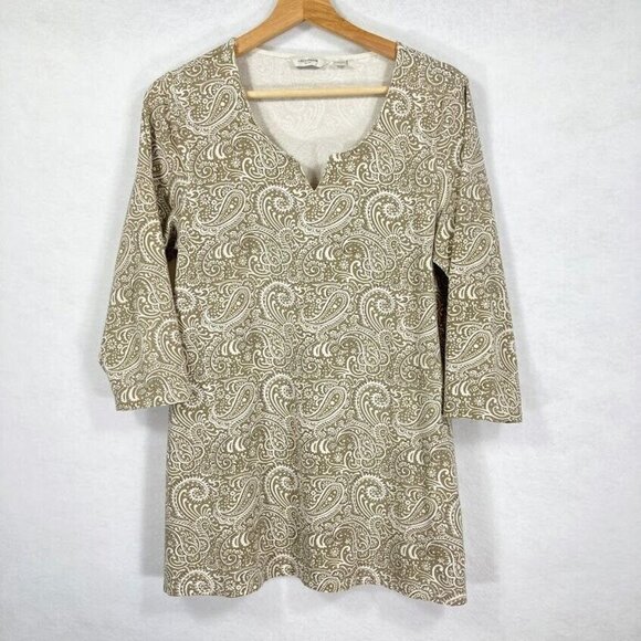 🔥 3/$15 🔥Liz Claiborne Tunic Tee V-Neck Paisley Grandma Core Boho Academia M - Picture 1 of 4